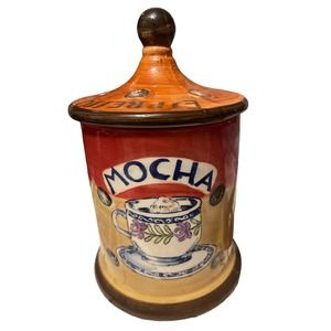 Canister Mocha, Coffee, Espresso, Ceramic Container Holder With Lid Made Coffee